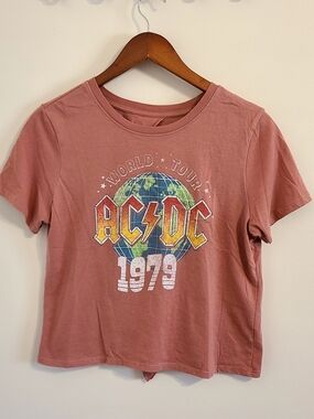AC/DC Dusty Rose Graphic World Tour Crop Top